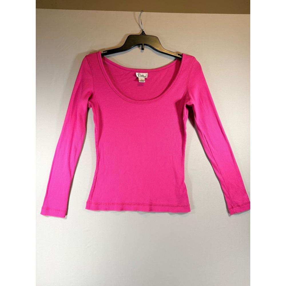 Vintage Lilly Pulitzer Pink Ribbed Pima Cotton Scoop Neck Long Sleeve Top XS